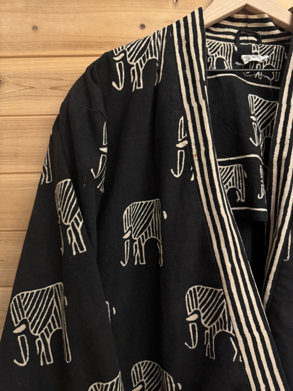 Vintage 90’s Large Art To Wear Thick Cotton Elephant Kimono Robe Pockets Boho - Picture 6 of 11